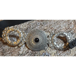 Chicos Triple Medallion Concho Belt Blk Leather Silver M/L Western Boho Festival